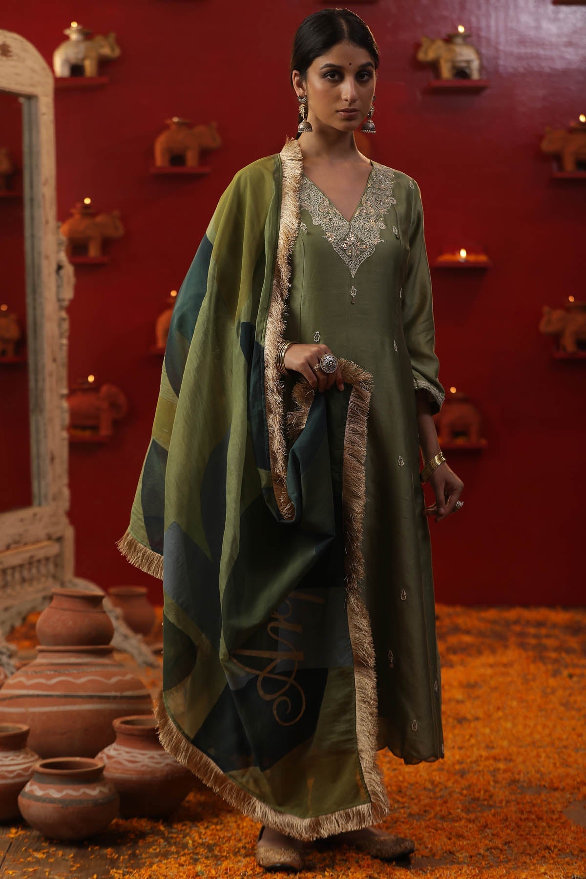 Buy Arpita SulakshanaPista Green Dori & Scallop Kurta Set